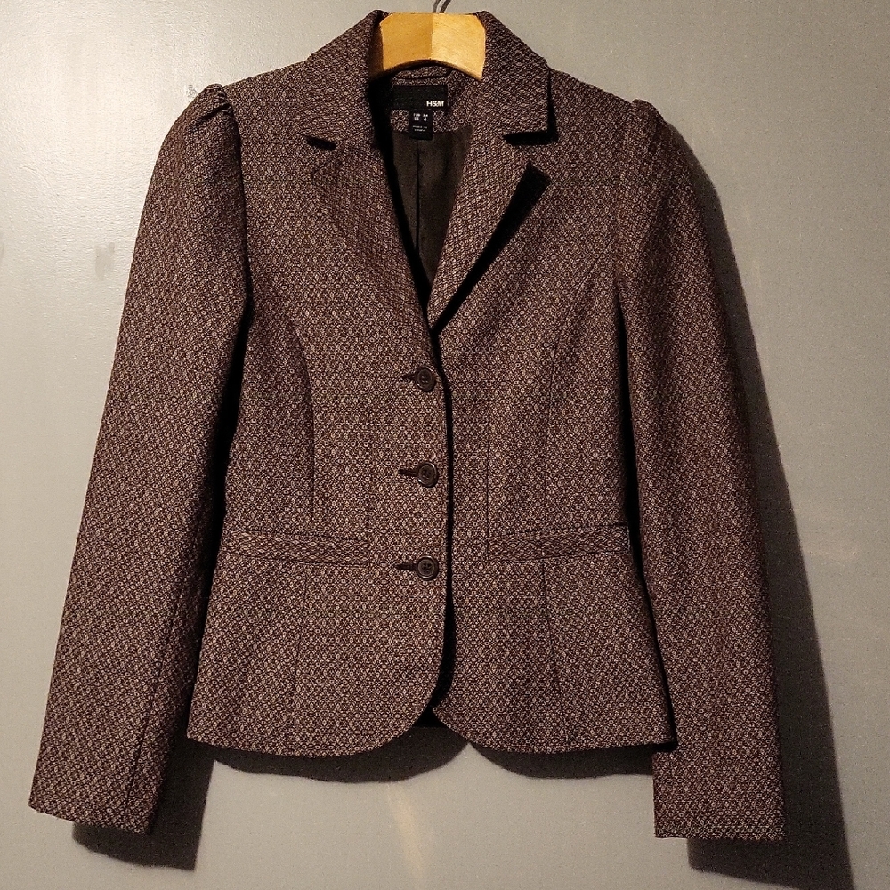 H&M Brown Blazer Tailored Fitted Notched Lapels